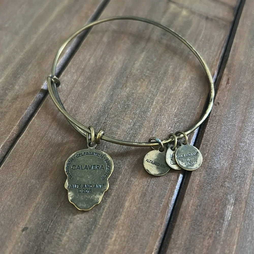 Alex and Ani Calavera Sugar Skull Charm Bangle Bracelet
